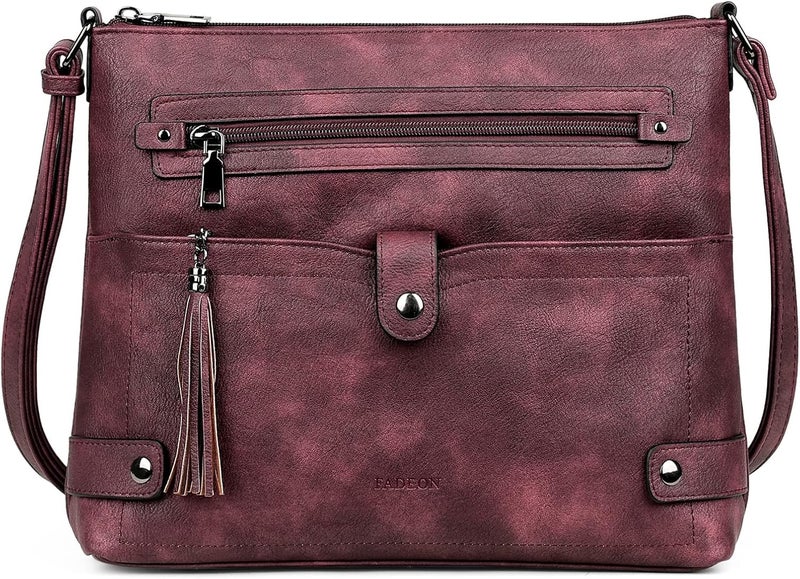 FADEON Large Crossbody Purses for Women Crossbody Bag, Designer Leather Cross Body Purses Multi Pocket Shoulder Bag - Image 1